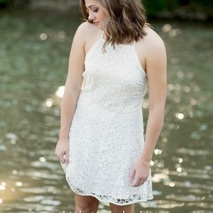 White lace overlay dress with unique back